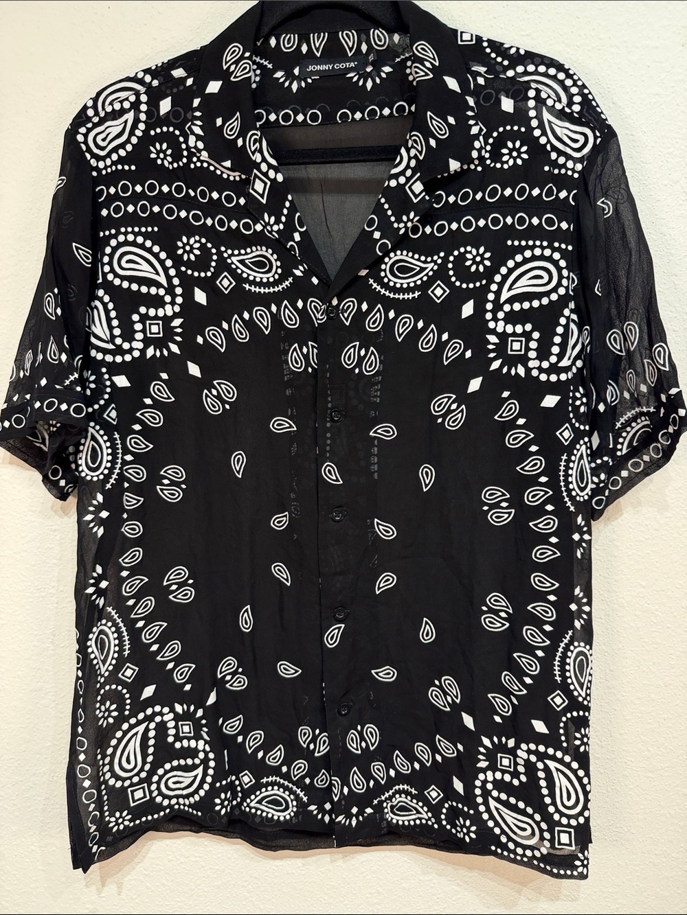 JONNY COTA SHEER BACK BANDANA PARTY SHIRT IN BLACK XS NWOT